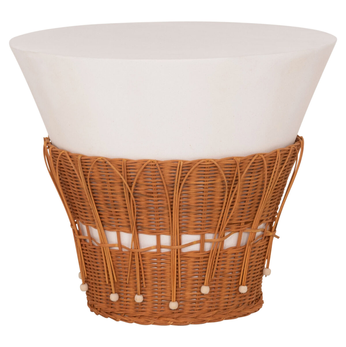 ΤΡΑΠΕΖΙ ΣΑΛΟΝΙΟΥ PERRAL LH10.18164.02L FIBER CEMENT ΛΕΥΚΟ-ΦΥΣΙΚΟ RATTAN--Φ55x45Υεκ - Image 1