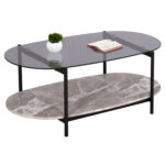 ΤΡΑΠΕΖΙ ΣΑΛΟΝΙΟΥ ΟΒΑΛ KITTY LH10.18040 ΓΥΑΛΙ ΦΙΜΕ TOP-GREY MARBLE ΜΕΛΑΜΙΝΗ 110x50x43Υεκ