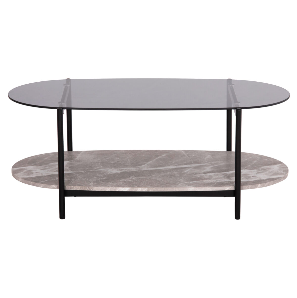 ΤΡΑΠΕΖΙ ΣΑΛΟΝΙΟΥ ΟΒΑΛ KITTY LH10.18040 ΓΥΑΛΙ ΦΙΜΕ TOP-GREY MARBLE ΜΕΛΑΜΙΝΗ 110x50x43Υεκ - Image 3
