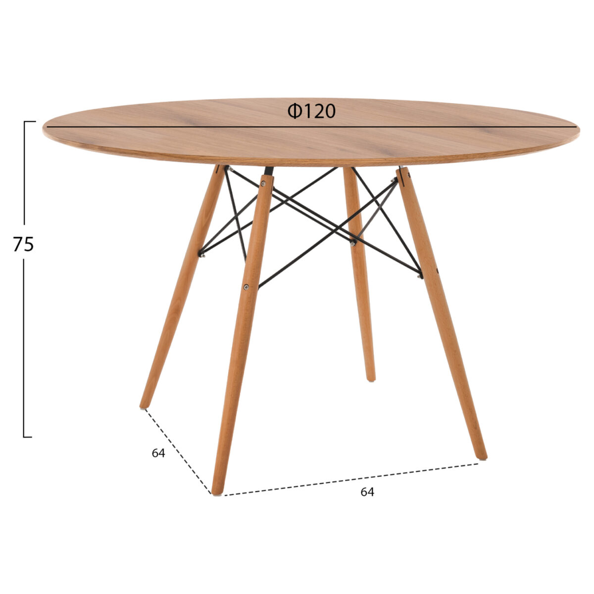 ΤΡΑΠΕΖΙ MINIMAL ΣΤΡΟΓΓΥΛΟ LH10.8454.04 MDF ΣΕ ΦΥΣΙΚΟ-ΠΟΔΙΑ ΟΞΙΑΣ ΣΕ ΦΥΣΙΚΟ Φ120Χ75Υεκ. - Image 2