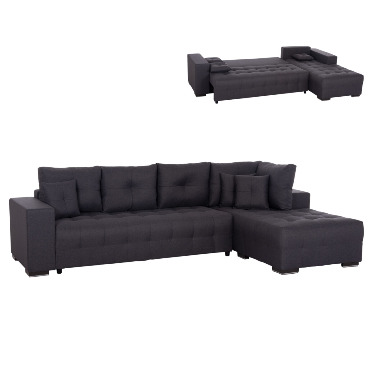 ΓΩΝΙΑΚΟΣ ΚΑΝΑΠΕΣ-ΚΡΕΒΑΤΙ ΜΕ ΑΠΟΘ.ΧΩΡΟ TRENDSTON LH10.3302.01R ΓΚΡΙ ΥΦΑΣΜΑ 298x177x95Υεκ - Image 1