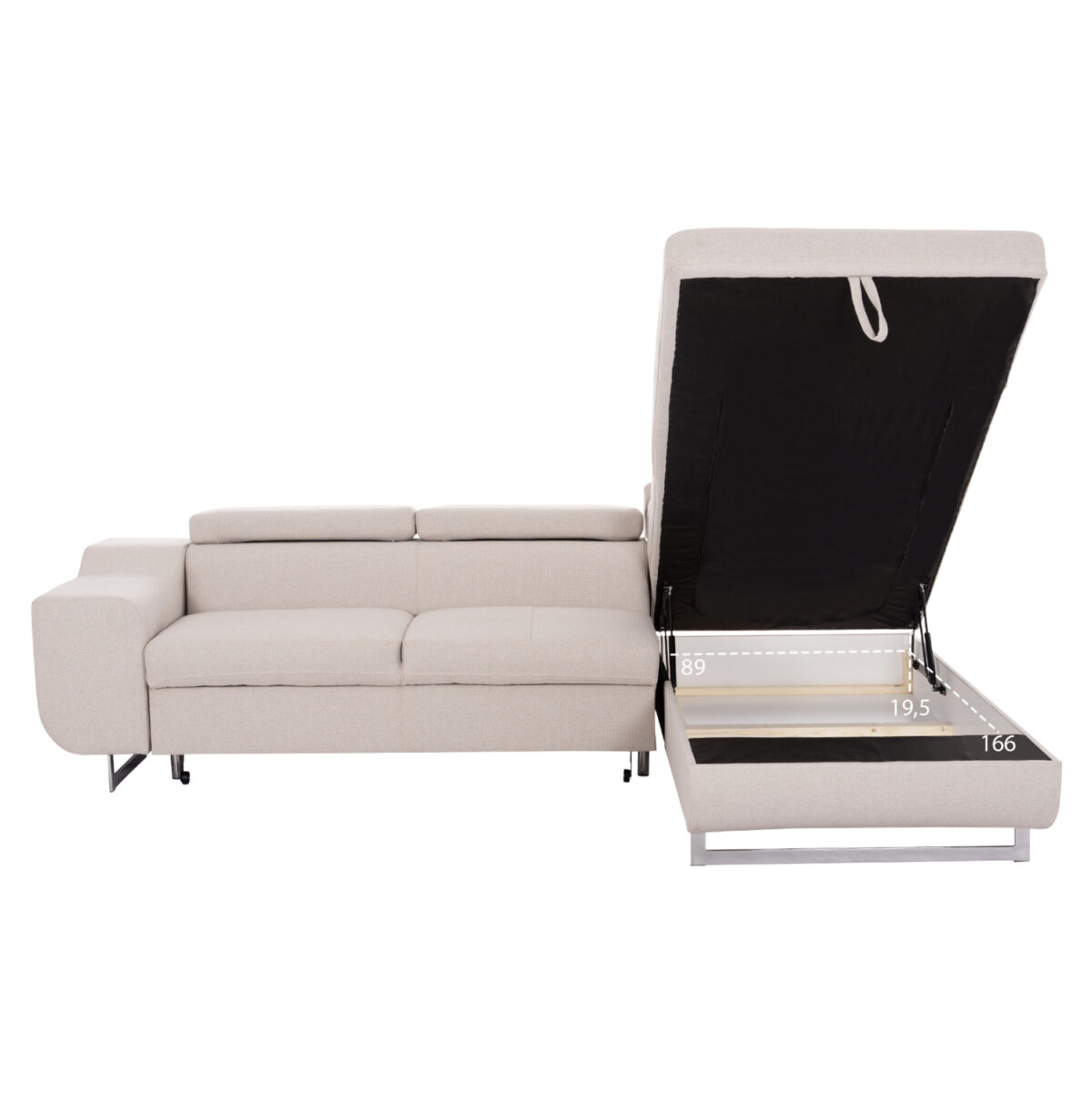 ΓΩΝΙΑΚΟΣ ΚΑΝΑΠΕΣ-ΚΡΕΒΑΤΙ ΜΕ ΑΠΟΘ.ΧΩΡΟ ENCORE LH10.3301.03R ΜΠΕΖ ΥΦΑΣΜΑ 285x205x90Υεκ. - Image 5