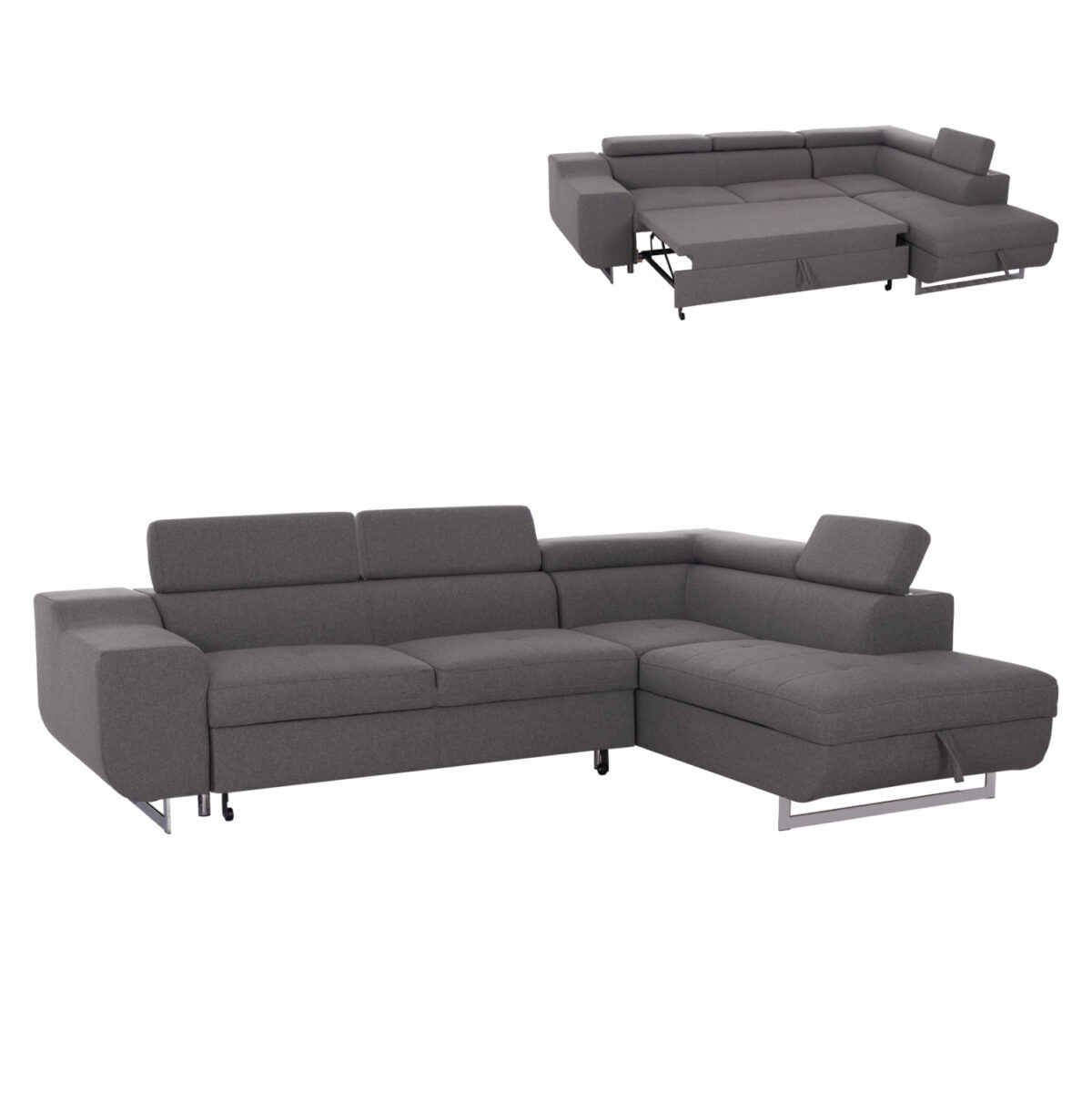 ΓΩΝΙΑΚΟΣ ΚΑΝΑΠΕΣ-ΚΡΕΒΑΤΙ ΜΕ ΑΠΟΘ.ΧΩΡΟ ENCORE LH10.3301.01R ΓΚΡΙ ΥΦΑΣΜΑ 285x205x90Υεκ. - Image 1