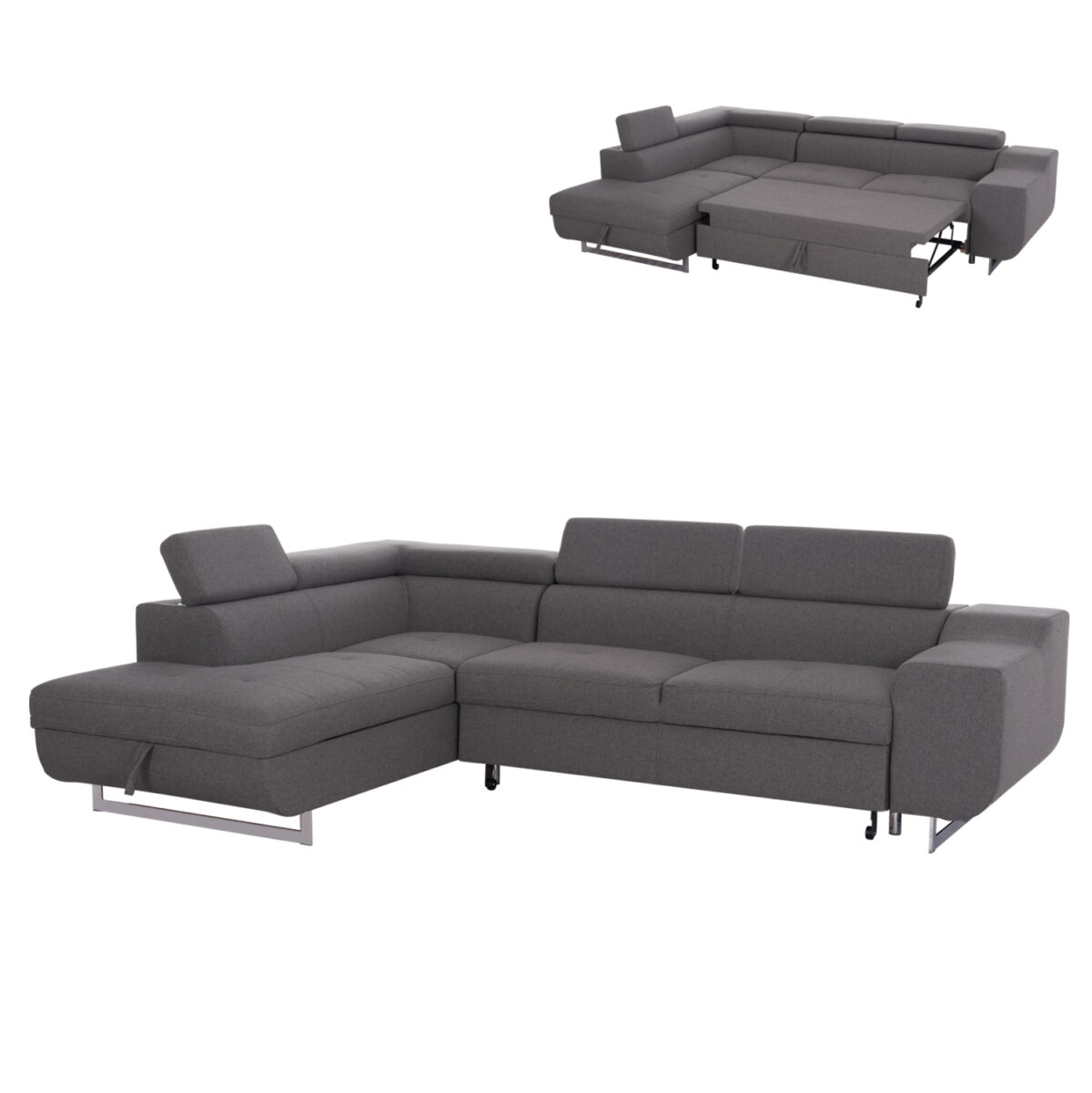 ΓΩΝΙΑΚΟΣ ΚΑΝΑΠΕΣ-ΚΡΕΒΑΤΙ ΜΕ ΑΠΟΘ.ΧΩΡΟ ENCORE LH10.3301.01L ΓΚΡΙ ΥΦΑΣΜΑ 285x205x90Υεκ. - Image 1