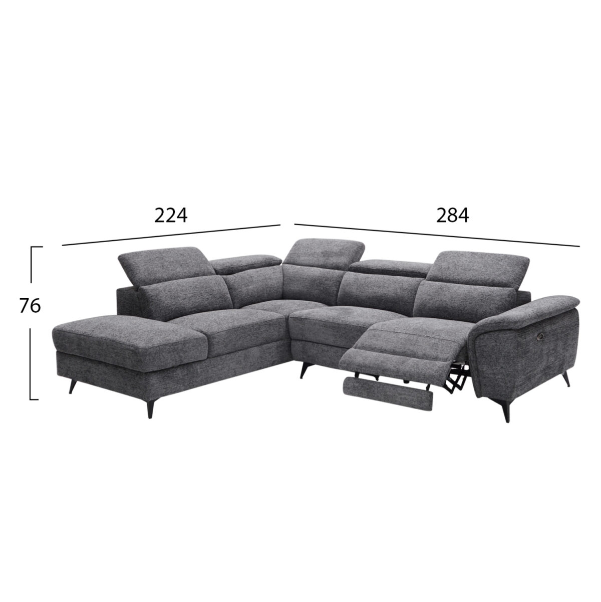 ΚΑΝΑΠΕΣ ΑΡΙΣΤΕΡΗ ΓΩΝΙΑ-ΑΝΑΚΛΙΣΗ & ΑΠΟΘ.ΧΩΡΟΣ-RESTRO LH10.3339.01L ΓΚΡΙ ΥΦΑΣΜΑ 284x224x76Υεκ - Image 2