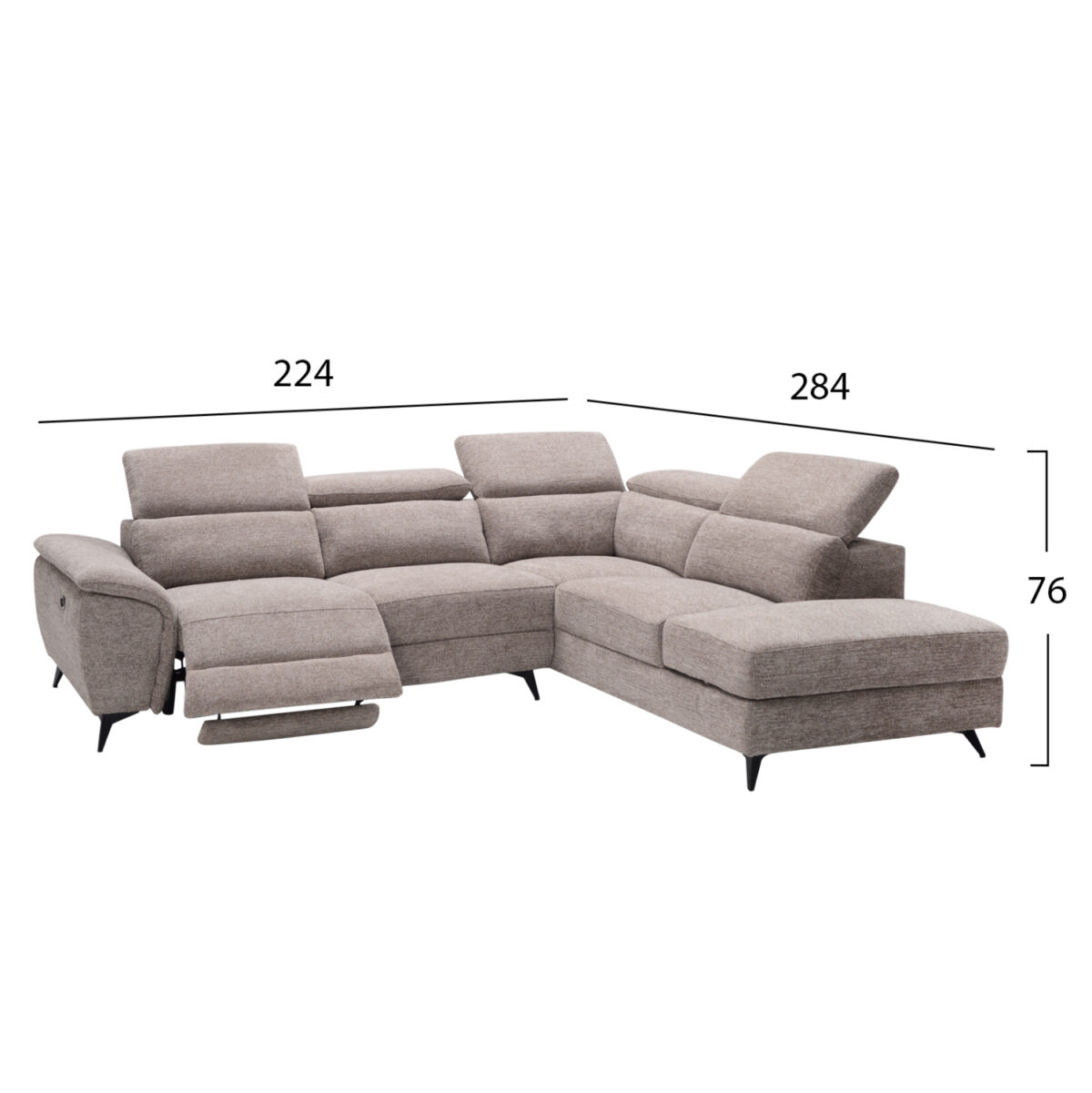 ΚΑΝΑΠΕΣ ΔΕΞΙΑ ΓΩΝΙΑ-ΑΝΑΚΛΙΣΗ & ΑΠΟΘ.ΧΩΡΟΣ-RESTRO LH10.3339.02R ΜΠΕΖ ΥΦΑΣΜΑ 284x224x76Υ - Image 2