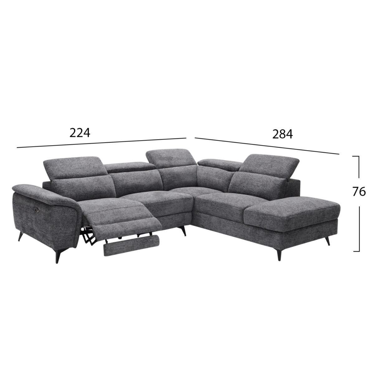 ΚΑΝΑΠΕΣ ΔΕΞΙΑ ΓΩΝΙΑ-ΑΝΑΚΛΙΣΗ & ΑΠΟΘ.ΧΩΡΟΣ-RESTRO LH10.3339.01R ΓΚΡΙ ΥΦΑΣΜΑ 290x220x80Υεκ - Image 2