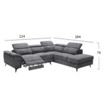 ΚΑΝΑΠΕΣ ΔΕΞΙΑ ΓΩΝΙΑ-ΑΝΑΚΛΙΣΗ & ΑΠΟΘ.ΧΩΡΟΣ-RESTRO LH10.3339.01R ΓΚΡΙ ΥΦΑΣΜΑ 290x220x80Υεκ - Image 2