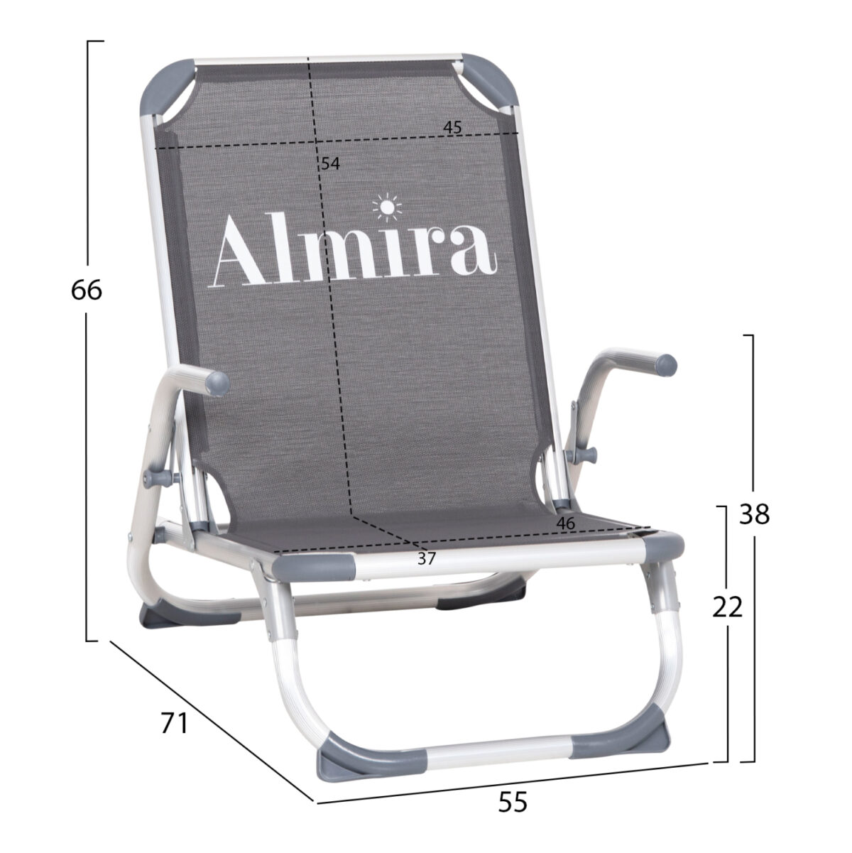 ΚΑΡΕΚΛΑΚΙ ΠΑΡΑΛΙΑΣ ΑΛΟΥΜINIOY ΒΑΡ.ΤΥΠΟΥ ΨΗΛΗ ΠΛΑΤΗ ALMIRA LH10.5053.10 ΓΚΡΙ 55x71x66Υεκ - Image 2