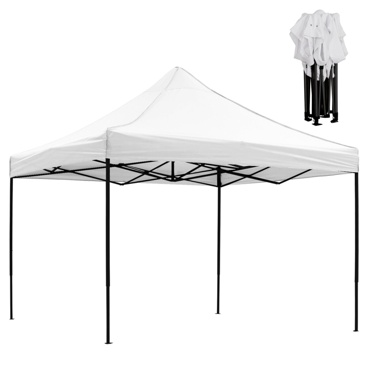 ΚΙΟΣΚΙ/GAZEBO MATTHEW LH10.6310 ΠΤΥΣΣΟΜΕΝΟ-ΣΚΕΛΕΤΟΣ ΜΕΤΑΛ.ΜΑΥΡΟΣ-ΛΕΥΚΟ ΥΦΑΣΜΑ 3x3x3,10Yμ - Image 1