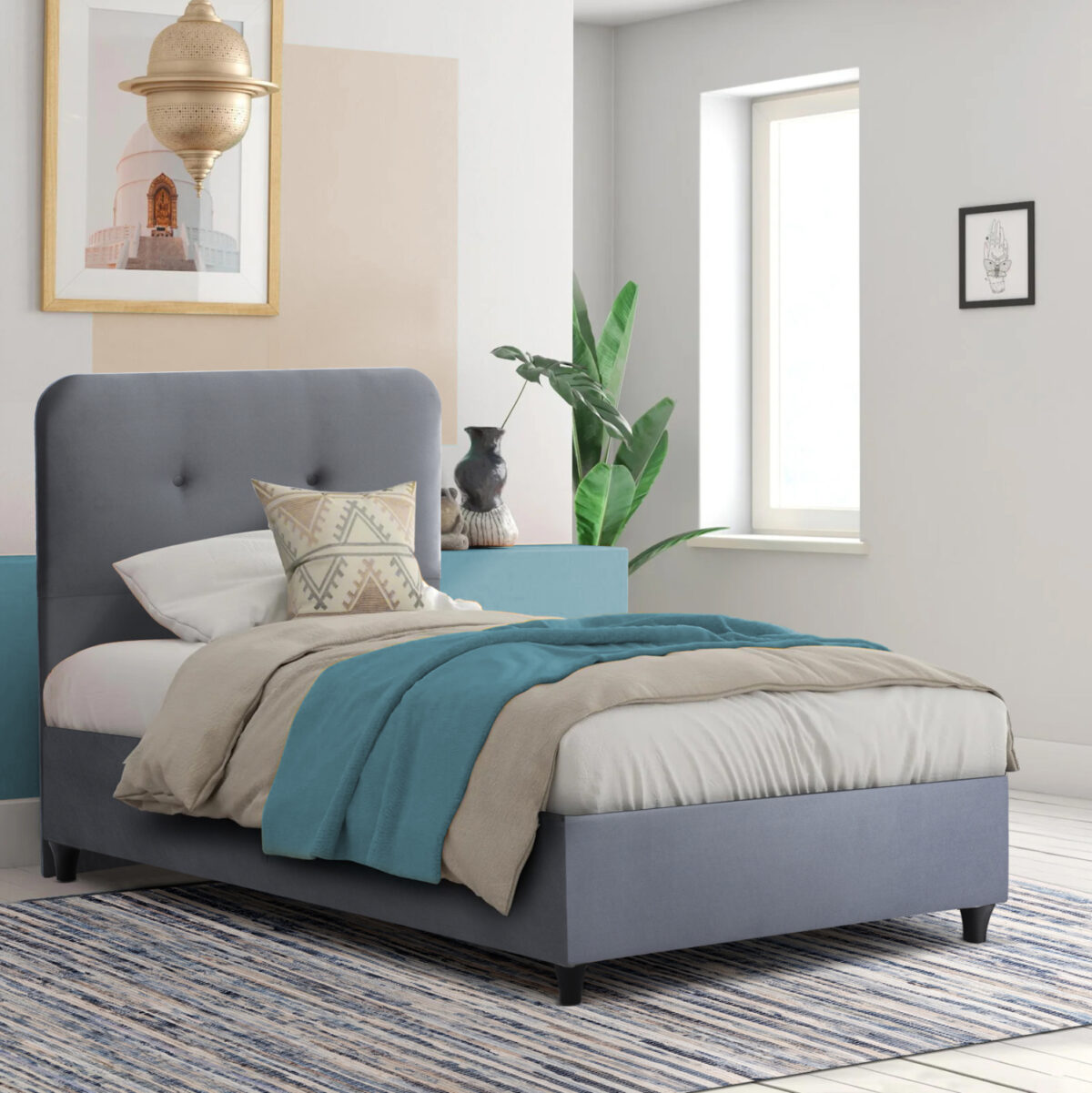 ΚΡΕΒΑΤΙ DOLORES ΓΚΡΙ ΒΕΛΟΥΔΟ LH10.649.10 ΓΙΑ ΣΤΡΩΜΑ 90x200 εκ. - Image 1