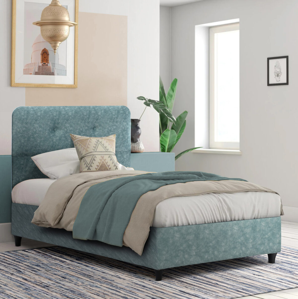 ΚΡΕΒΑΤΙ ΗΜΙΔΙΠΛΟ DOLORES ΜΕ ΣΤΡΩΜΑ LH10.10746.04 LIGHT GREEN ΥΦΑΣΜΑ τ.NUBUCK--ΓΙΑ 120x200εκ - Image 1