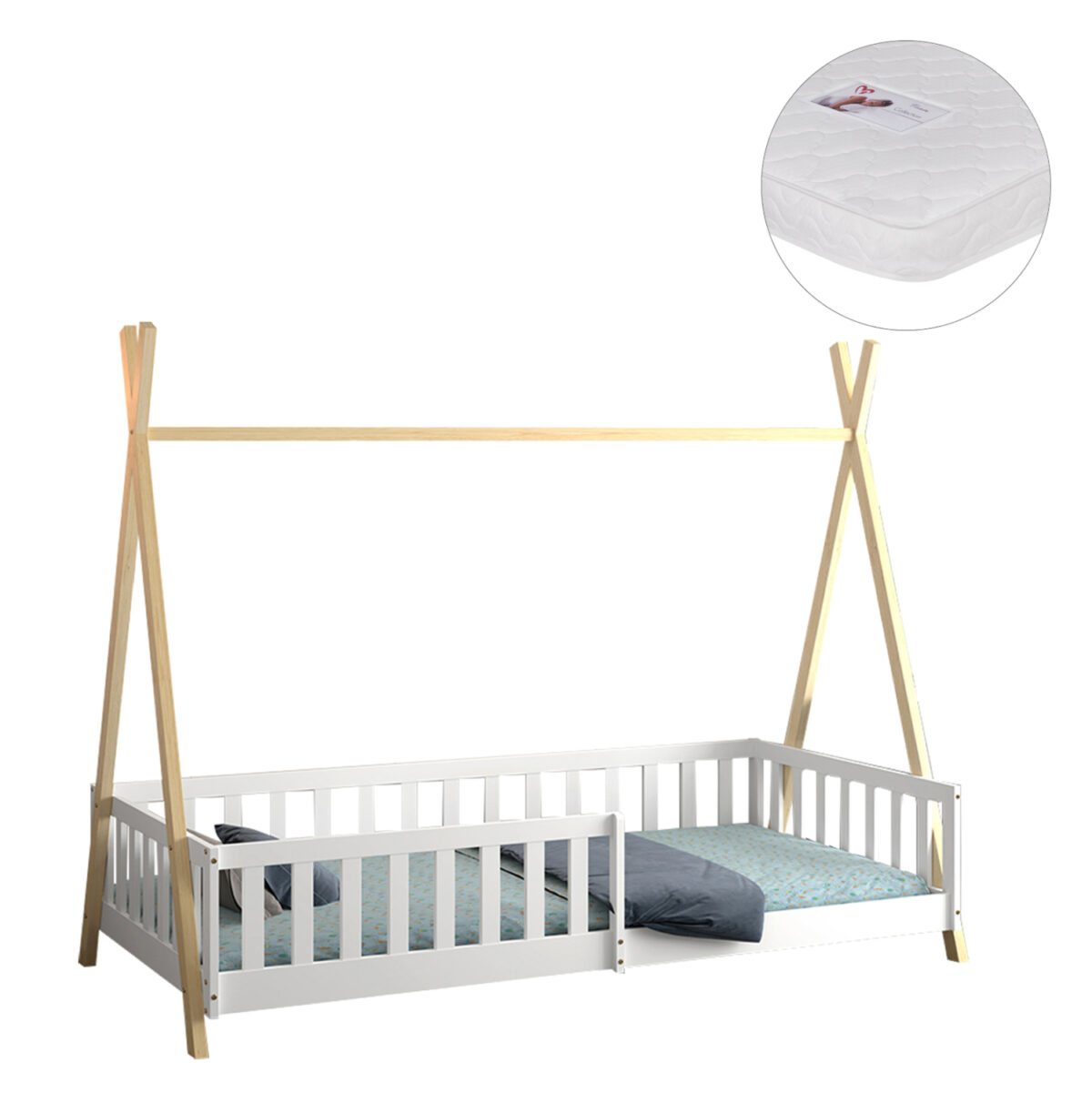 ΚΡΕΒΑΤΙ ΠΑΙΔΙΚΟ ΜΕ ΚΑΓΚΕΛΑ MUNK LH10.21325 ΠΕΥΚΟ ΛΕΥΚΟ/ΦΥΣΙΚΟ--ΜΕ ΣΤΡΩΜΑ 90x190εκ - Image 2