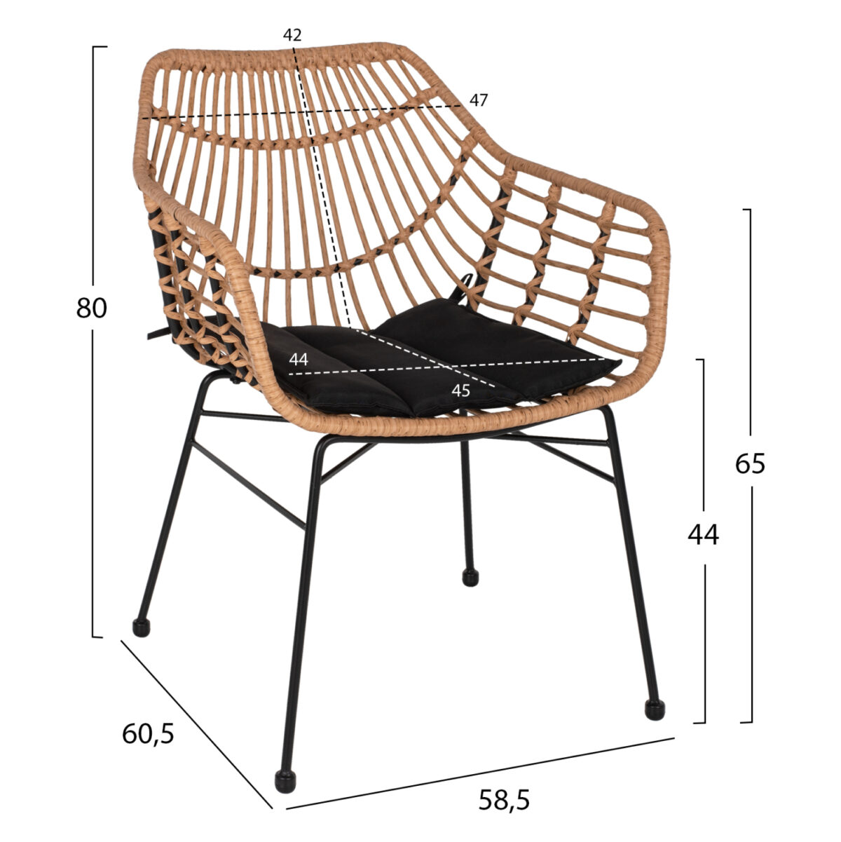 ΠΟΛΥΘΡΟΝΑ ΕΠΑΓΓΕΛΜΑΤΙΚΗ ΜΑΥΡΟ ΜΕΤΑΛΛΟ RATTAN ΜΠΕΖ & ΜΑΞΙΛΑΡΙ LH10.5864.01 58,5x60,5x80 εκ. - Image 2