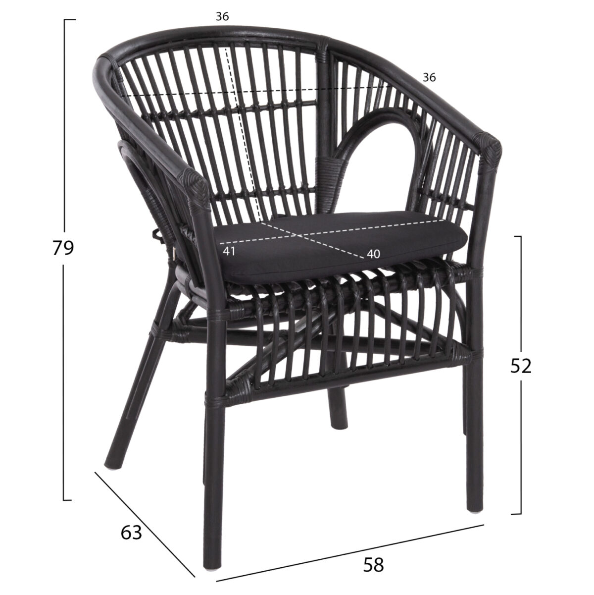 ΠΟΛΥΘΡΟΝΑ DAMPAR LH10.9929.03 RATTAN & ΜΑΞΙΛΑΡΙ ΣΕ ΜΑΥΡΟ 58x63x79Υεκ. - Image 2