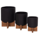 ΣΕΤ 3 ΓΛΑΣΤΡΕΣ ΜΕ TEAK ΒΑΣΕΙΣ TANTI LH10.4685.01 FIBER CEMENT ΣΕ ΜΑΥΡΟ ΧΡΩΜΑ