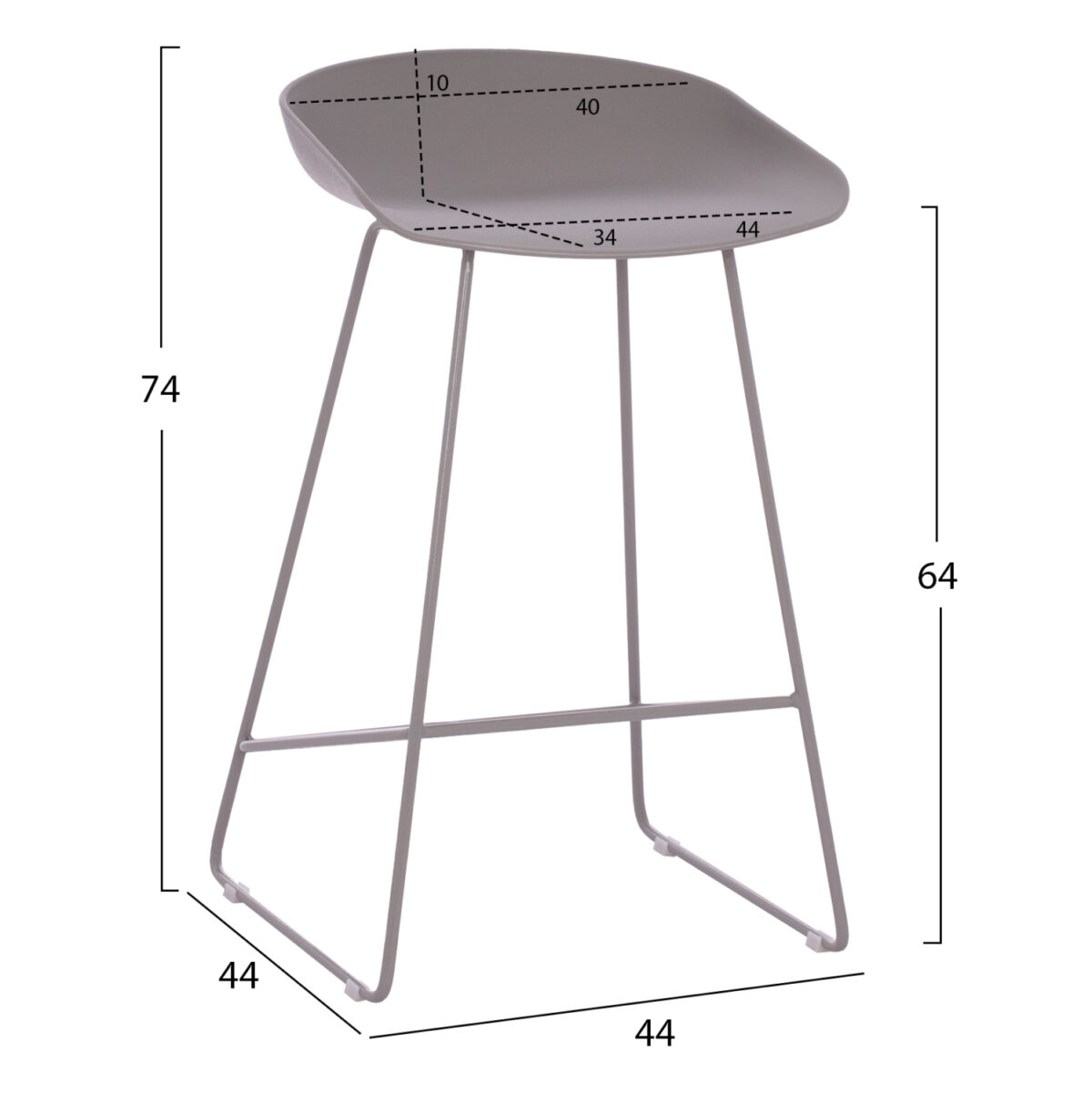 ΣΚΑΜΠΟ ΜΠΑΡ NAILA LH10.9299.10 ΓΚΡΙ ΜΕΣΑΙΟΥ ΥΨΟΥΣ 44x44x74Yεκ. - Image 2