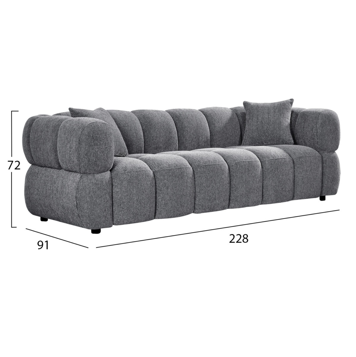 ΚΑΝΑΠΕΣ 3-ΘΕΣΙΟΣ NORIKA LH10.3331.01 ΓΚΡΙ ΥΦΑΣΜΑ 220x88x85Υεκ. - Image 2