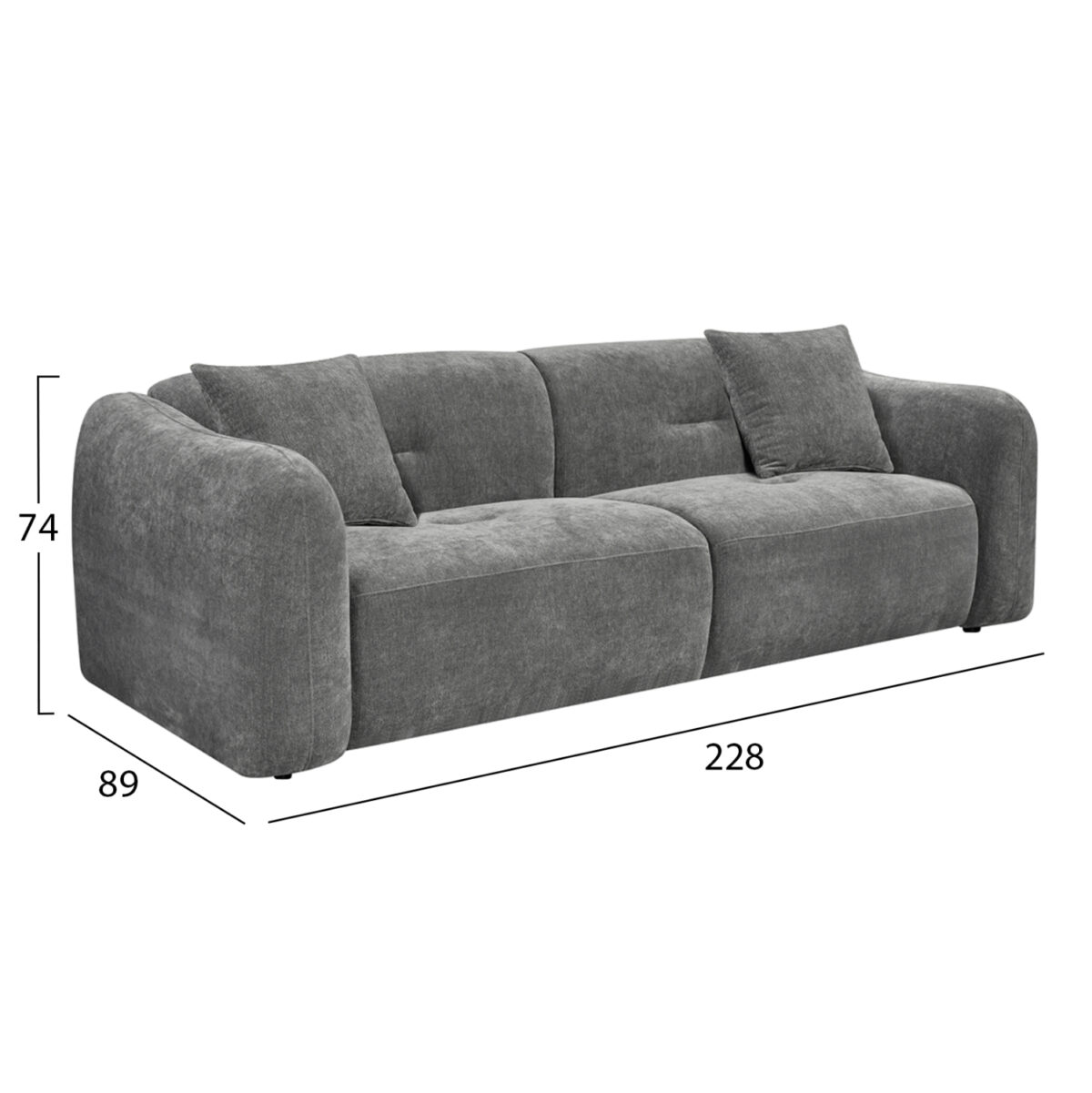 ΚΑΝΑΠΕΣ 3-ΘΕΣΙΟΣ JUNOA LH10.3333.01 ΓΚΡΙ ΥΦΑΣΜΑ 228x89x74Υεκ - Image 2