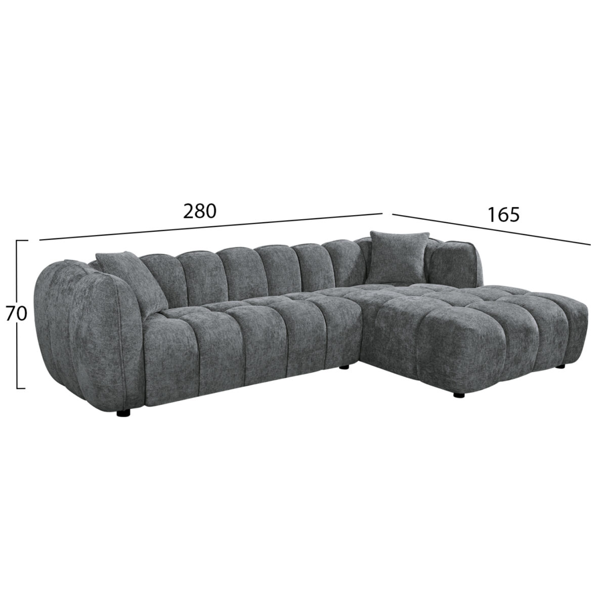 ΚΑΝΑΠΕΣ ΓΩΝΙΑ (ΔΕΞΙΑ) LYKKE LH10.3326.01R ΓΚΡΙ ΥΦΑΣΜΑ 280x89-165(η γωνία)x70Υεκ - Image 2