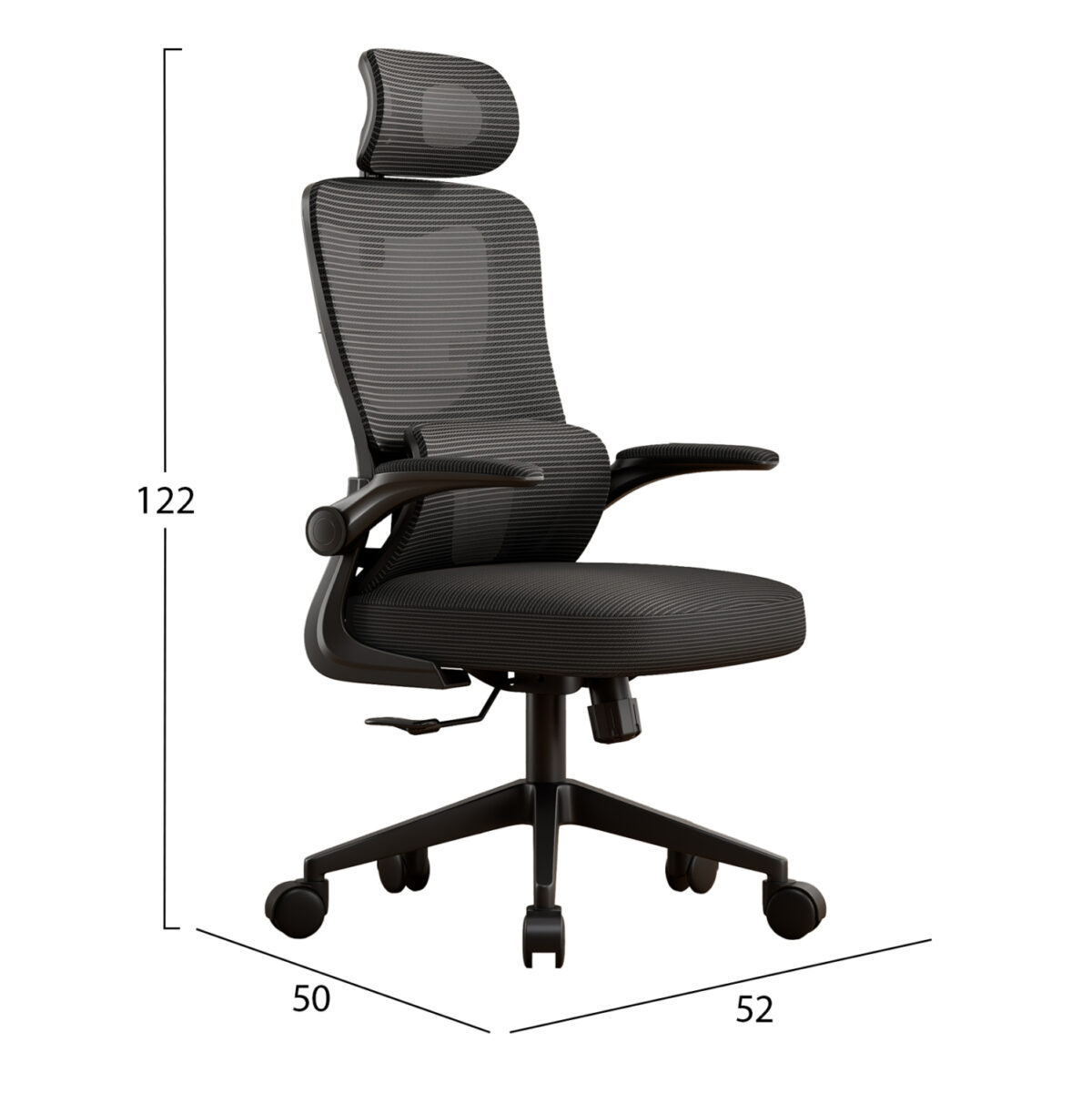 ΚΑΡΕΚΛΑ ΓΡΑΦΕΙΟΥ KESI LH10.1222.01 ΜΑΥΡO MESH & PP 52x50x122Υεκ. - Image 3