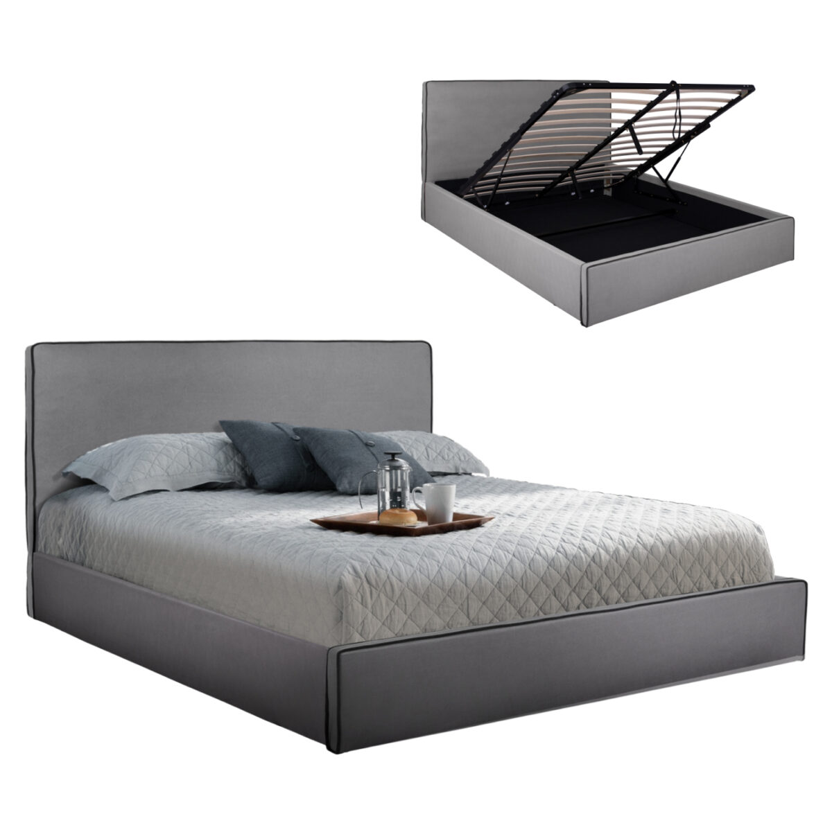 ΚΡΕΒΑΤΙ ALLIE LH10.584.01 160x200 εκ. ΜΕ ΑΠΟΘΗΚΕΥΤΙΚΟ ΧΩΡΟ ΓΚΡΙ ΥΦΑΣΜΑ - Image 1