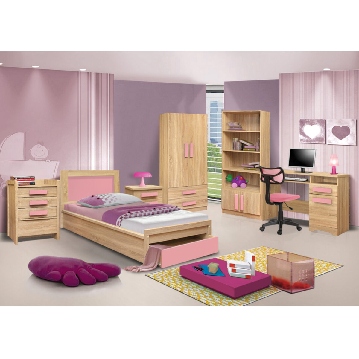 ΚΡΕΒΑΤΙ ΜΕ ΣΥΡΤΑΡΙ PLAYROOM LH10.330.02 SONAMA-ΡΟΖ 90Χ190εκ. - Image 1