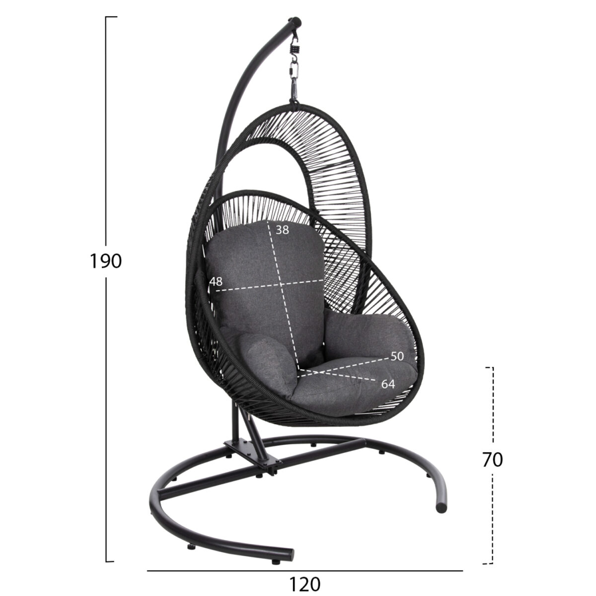 ΚΡΕΜΑΣΤΗ ΦΩΛΙΑ RULER LH10.6083 ΜΑΥΡΟ ΜΕΤΑΛΛΟ ΚΑΙ ΣΥΝΘ.RATTAN-ΓΚΡΙ ΜΑΞΙΛΑΡΙ 120x110x190Υ - Image 2