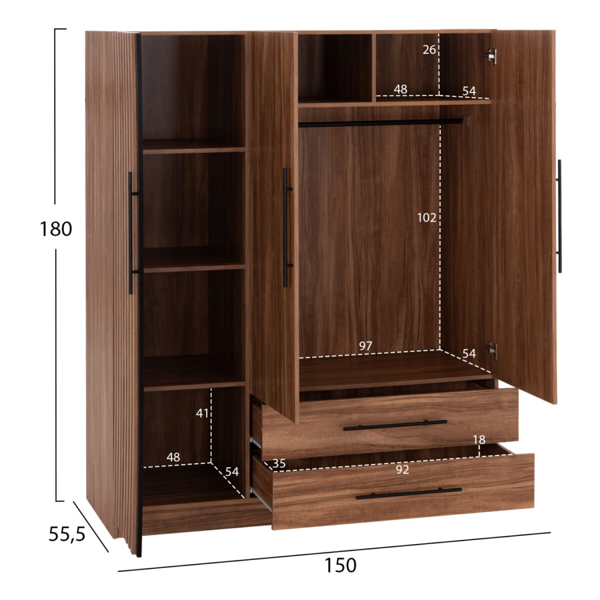 ΝΤΟΥΛΑΠΑ 3ΦΥΛΛΗ ΜΕ 2 ΣΥΡΤΑΡΙΑ HARRY LH10.18390.01 ΜΕΛΑΜΙΝΗ ΦΥΣΙΚΟ & ΜΑΥΡΟ 150x55x180Υεκ - Image 2