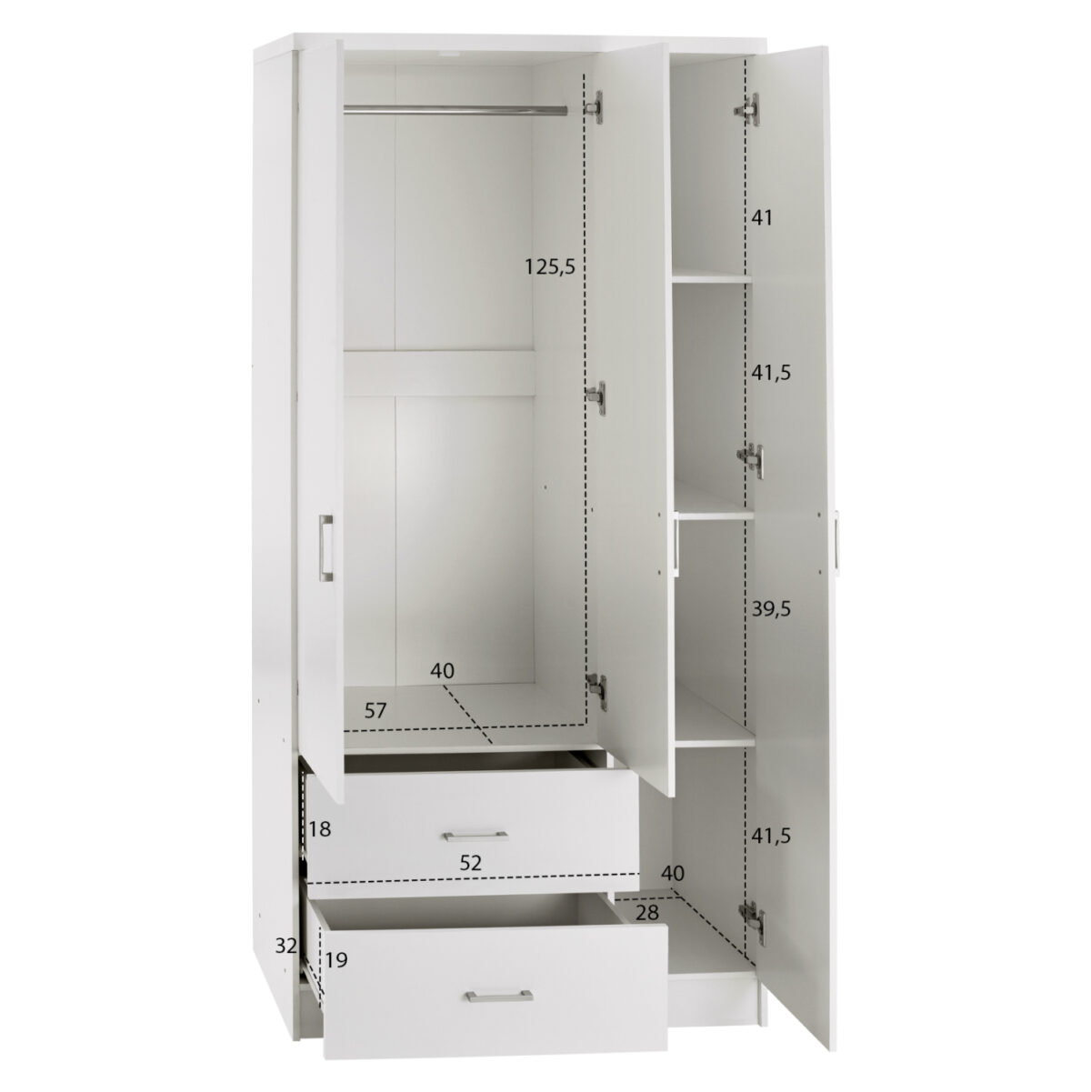 ΝΤΟΥΛΑΠΑ 3ΦΥΛΛΗ ME 2 ΣΥΡΤΑΡΙΑ CAESAR LH10.340.05 ΛΕΥΚΗ 89x42,5x181 εκ. - Image 3