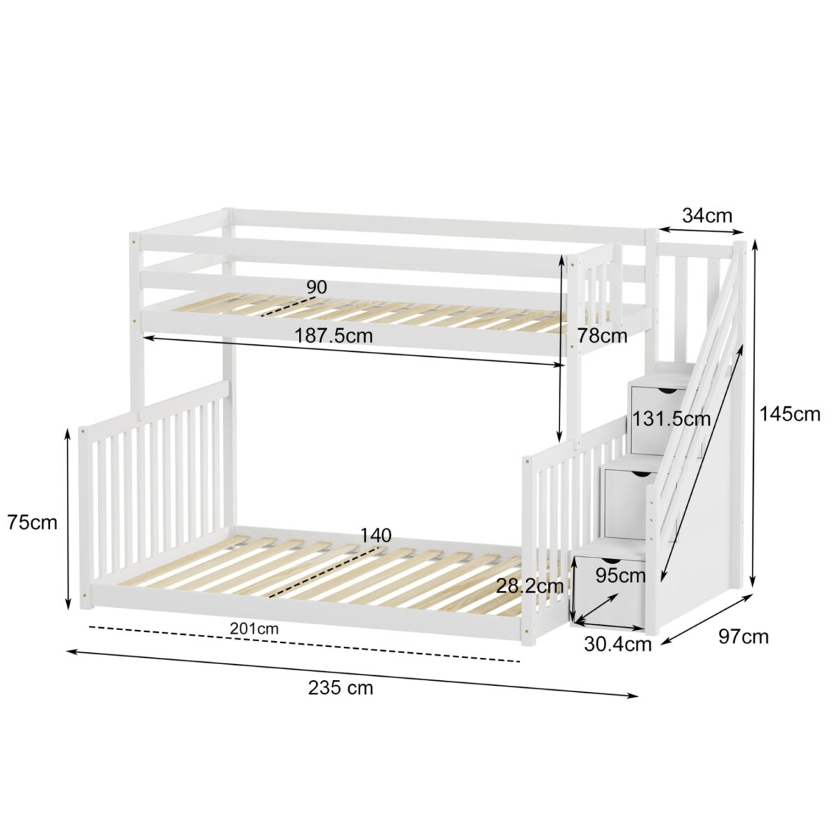 ΠΑΙΔΙΚH ΚΟΥΚΕΤΑ τ.MONTESSORI BEAMER LH10.711.03 ΞΥΛΟ ΠΕΥΚΟΥ ΣΕ ΛΕΥΚΟ-ΣΤΡΩΜΑΤΑ 90-140x190εκ - Image 2