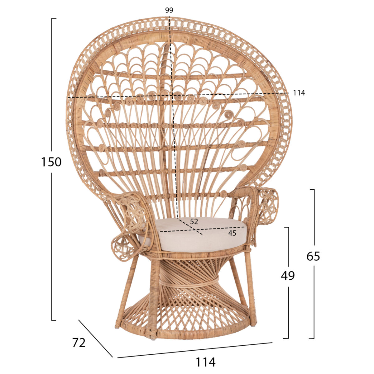 ΠΟΛΥΘΡΟΝΑ ROYAL PEACOCK LH10.9342 RATTAN ΣΕ ΦΥΣΙΚΟ-ΜΑΞΙΛΑΡΙ ΜΠΕΖ 114x72x150Yεκ. - Image 2