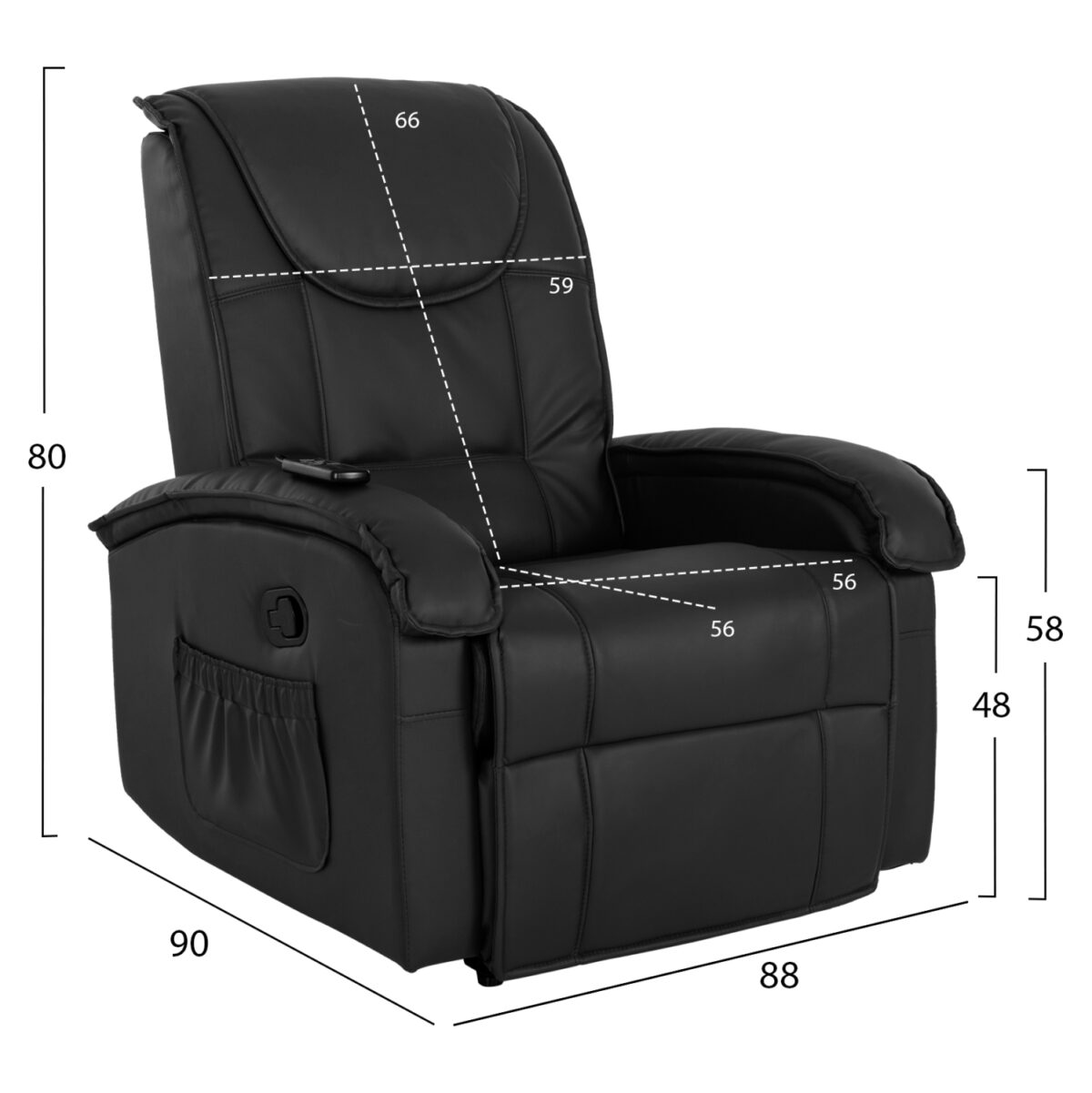 ΠΟΛΥΘΡΟΝΑ RELAX ΜΕ ΜΗΧΑΝΙΣΜΟ MASSAGE ROCCA LH10.0026.01 PU ΜΑΥΡΟ 88x90x80 εκ. - Image 2