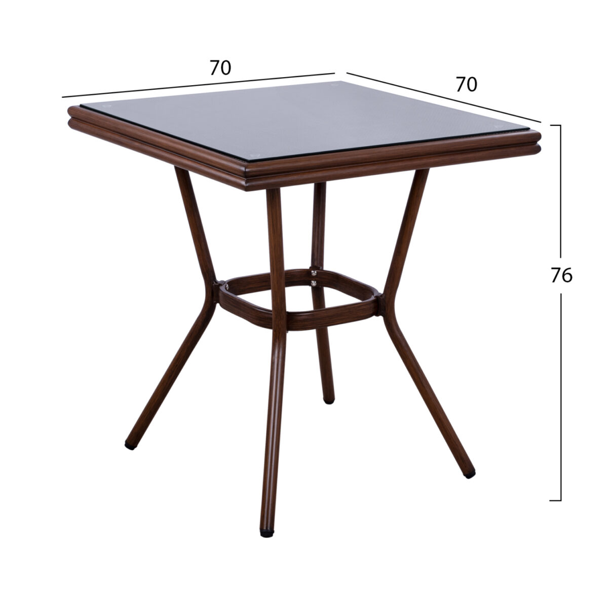 ΤΡΑΠΕΖΙ ΑΛΟΥΜΙΝΙΟΥ HARLOW 70X70X76Υ ΜΕ ΟΨΗ BAMBOO LH10.5568.03 ΚΑΦΕ ΜΕ ΓΥΑΛΙ - Image 2
