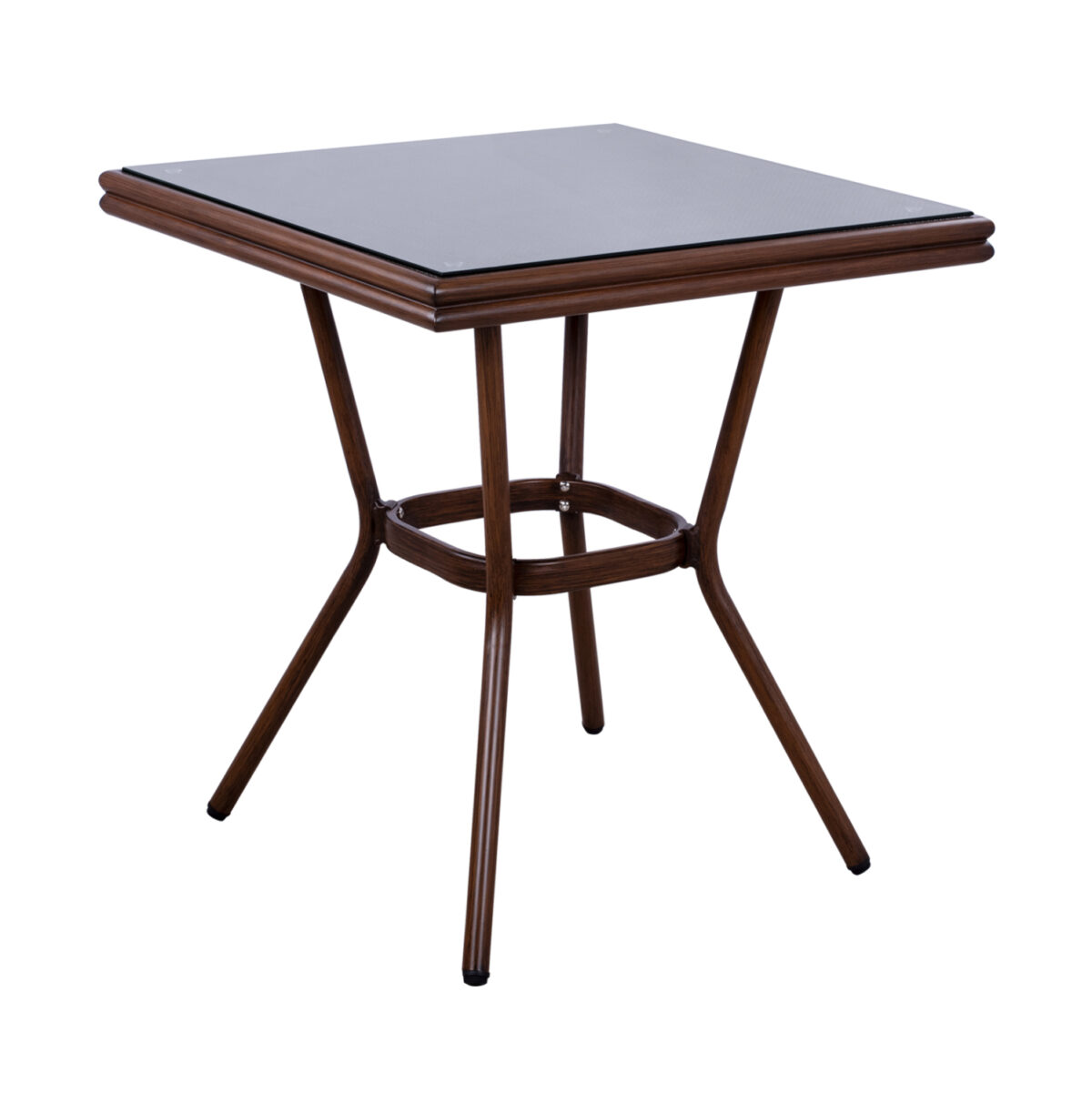 ΤΡΑΠΕΖΙ ΑΛΟΥΜΙΝΙΟΥ HARLOW 70X70X76Υ ΜΕ ΟΨΗ BAMBOO LH10.5568.03 ΚΑΦΕ ΜΕ ΓΥΑΛΙ - Image 1