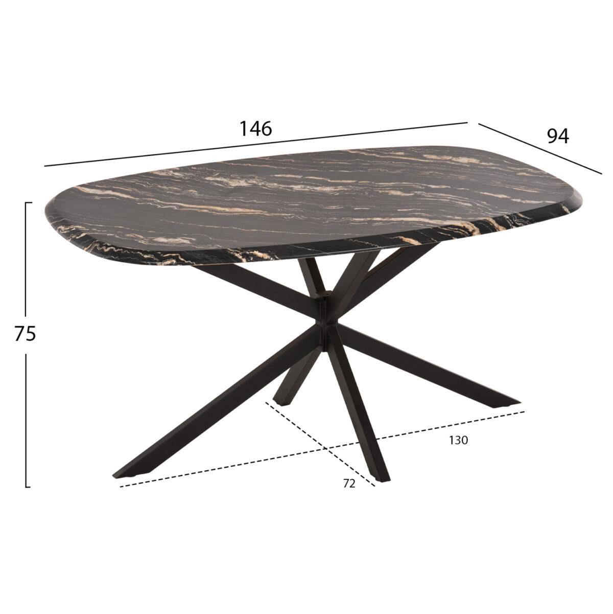 ΤΡΑΠΕΖΙ ΟΒΑΛ RODDEN LH10.11903.02 ΜΕ WERZALIT BLACK/GOLD MARBLE-ΜΑΥΡΗ ΒΑΣΗ 146x94x75Υεκ - Image 2