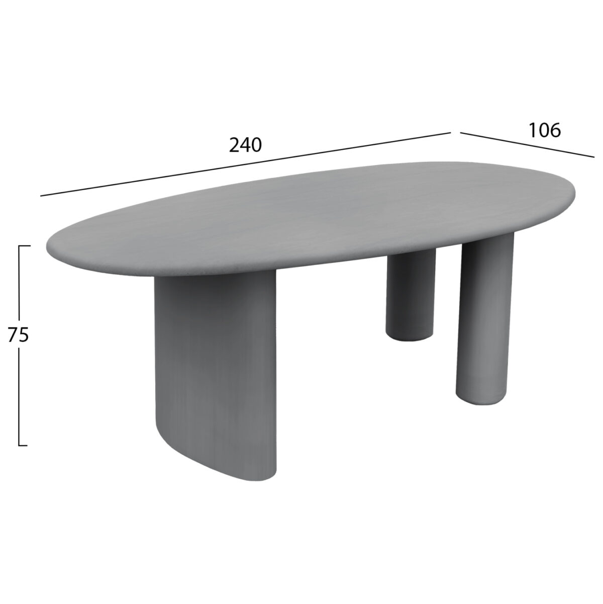 ΤΡΑΠΕΖΙ ΤΡΑΠΕΖΑΡΙΑΣ ΟΒΑΛ VOLPE LH10.6599.01 ΓΚΡΙ FIBER CEMENT 240x100x75Υεκ - Image 2