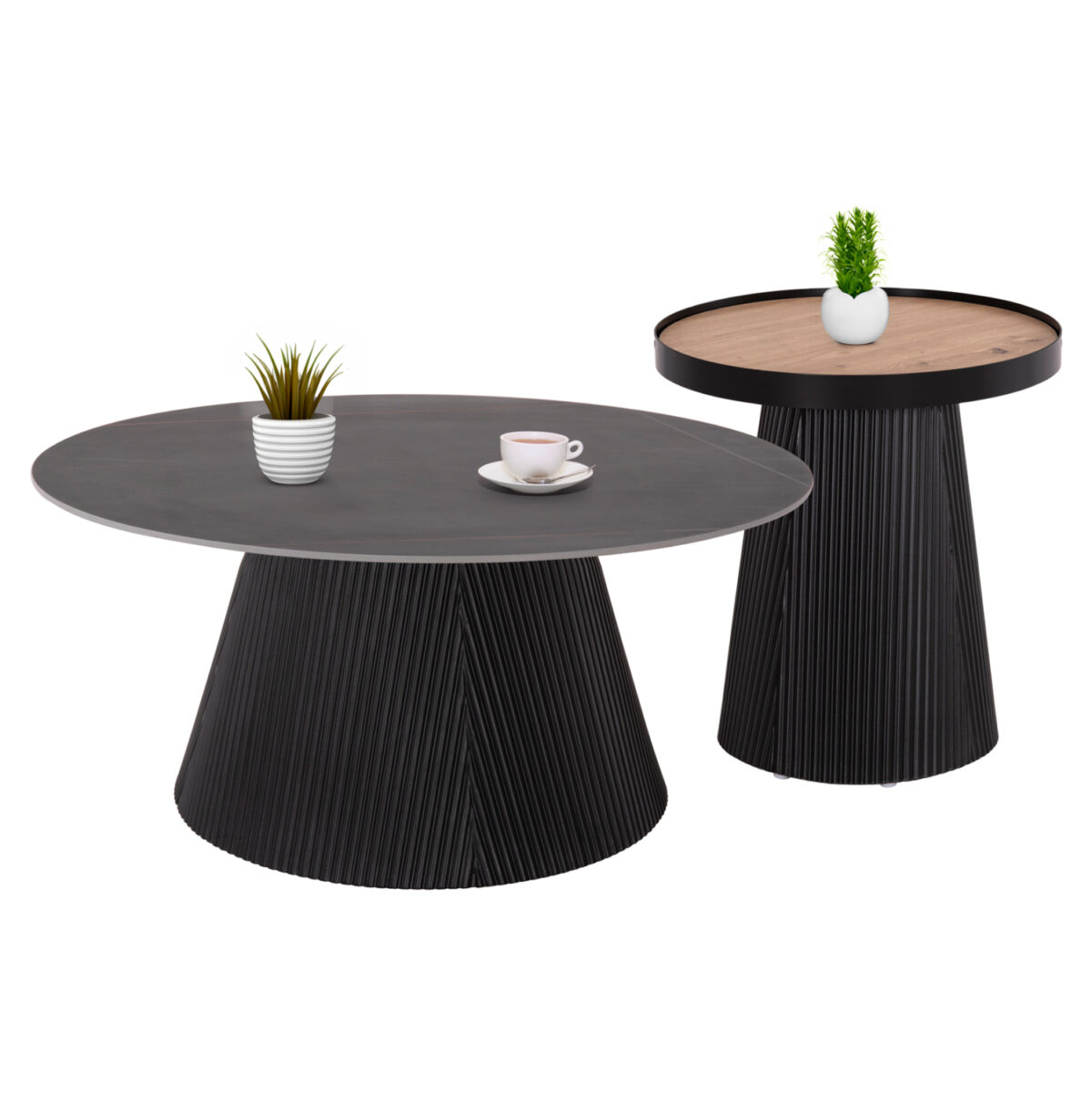 set-2tmch-trapezia-salonioy-fb921081-mdf ΣΕΤ 2ΤΜΧ ΤΡΑΠΕΖΙΑ ΣΑΛΟΝΙΟΥ DUNCAN LH10.21081 MDF ΚΑΙ ΚΕΡΑΜΙΚΟ TOP Φ80εκ & Φ45εκ - Image 1