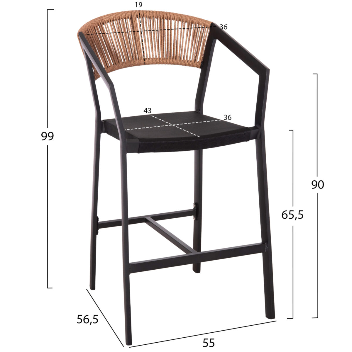 ΣΚΑΜΠΟ ΑΛΟΥΜΙΝΙΟΥ MIRI LH10.5892.15 ΜΕΣΑΙΟΥ ΥΨΟΥΣ RATTAN & TEXTLINE ΜΑΥΡΟ ΜΠΕΖ 55x56,5x99Υ - Image 2