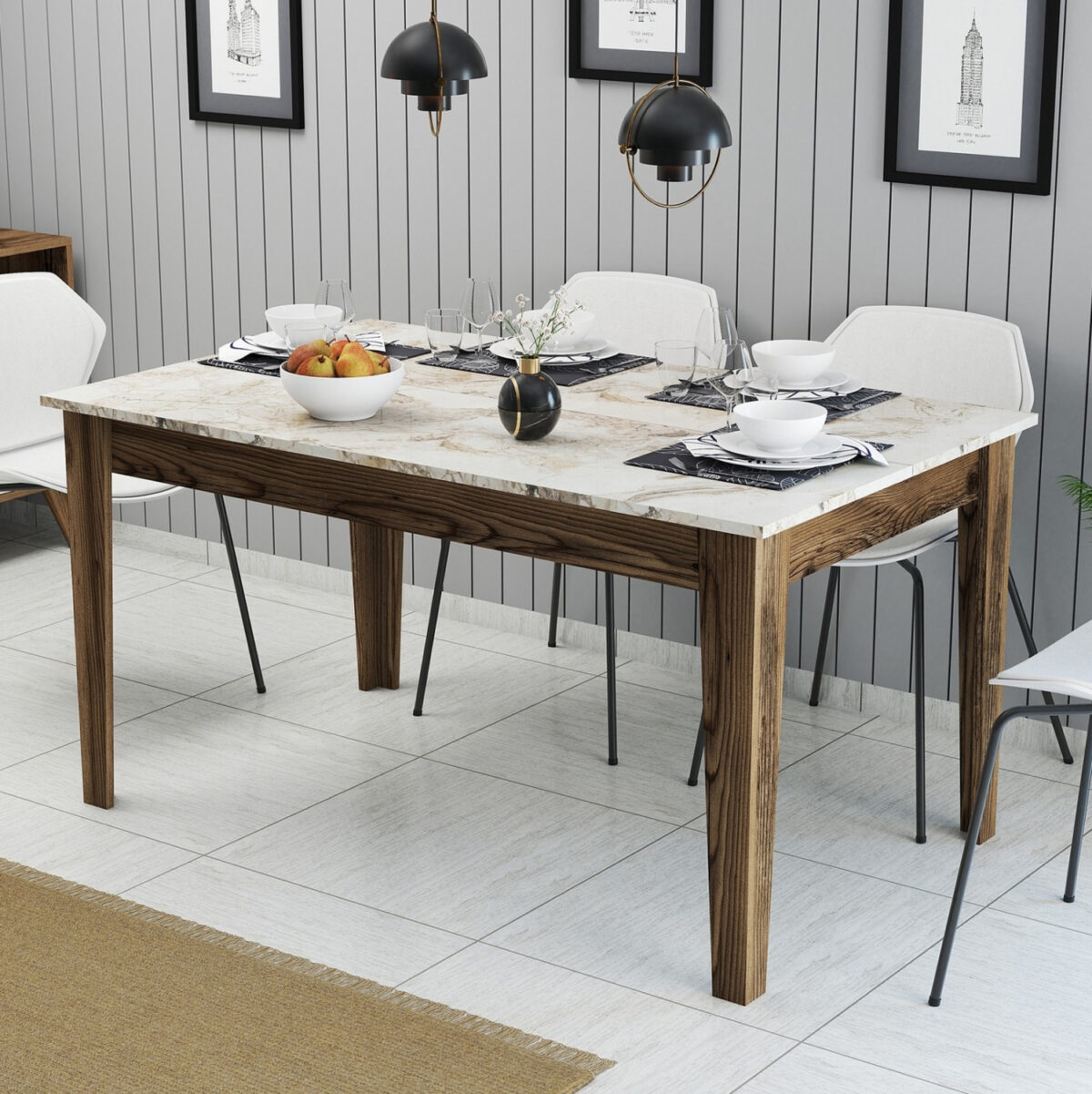 ΤΡΑΠΕΖΙ STANDARD LH10.9507.03 ΜΕΛΑΜΙΝΗ ΚΑΡΥΔΙ-ΛΕΥΚΟ ΜΑΡΜΑΡΟ ΜΕ ΑΠΟΘ.ΧΩΡΟ 145x88x75Yεκ. - Image 4