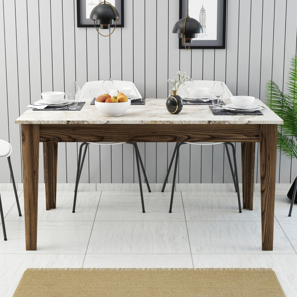 ΤΡΑΠΕΖΙ STANDARD LH10.9507.03 ΜΕΛΑΜΙΝΗ ΚΑΡΥΔΙ-ΛΕΥΚΟ ΜΑΡΜΑΡΟ ΜΕ ΑΠΟΘ.ΧΩΡΟ 145x88x75Yεκ. - Image 5