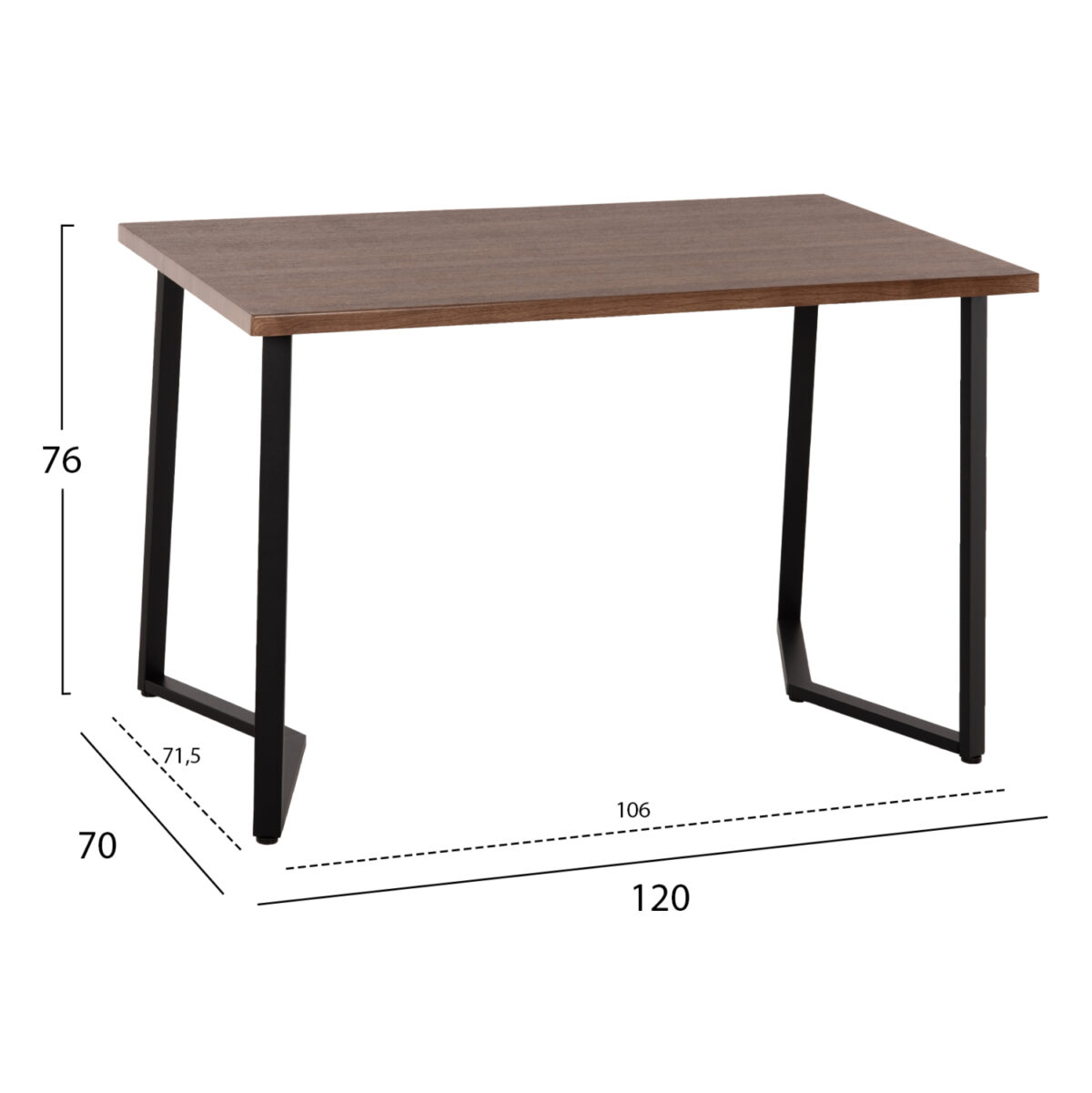 ΤΡΑΠΕΖΙ ΤΡΑΠΕΖΑΡΙΑΣ JAY LH10.9531 MDF ΚΑΡΥΔΙ-ΜΑΥΡA ΜΕΤΑΛΛΙΚΑ ΠΟΔΙΑ 120x70x76Υεκ. - Image 2