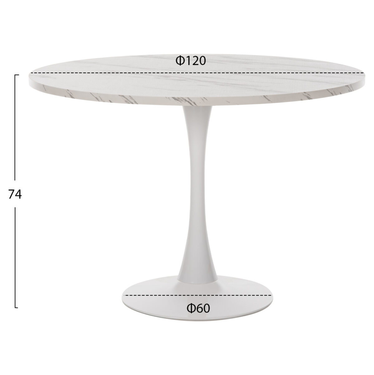 ΤΡΑΠΕΖΙ ΤΡΑΠΕΖΑΡΙΑΣ ROLLO LH10.9422.11 ΣΤΡΟΓΓΥΛΟ WHITE MARBLE Φ120x74Yεκ. - Image 2