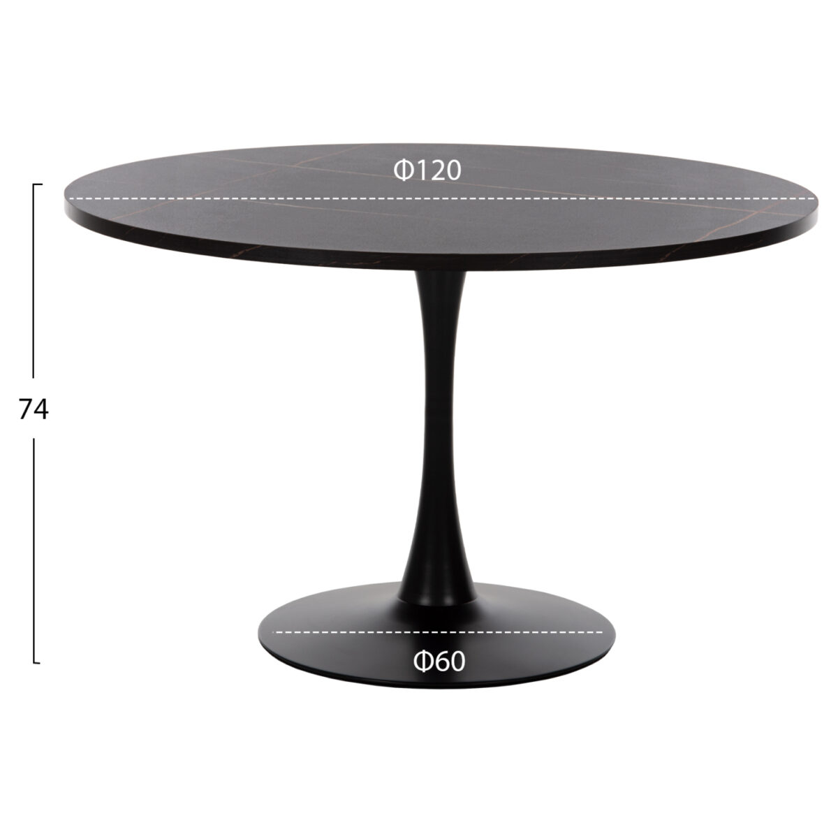 ΤΡΑΠΕΖΙ ΤΡΑΠΕΖΑΡΙΑΣ ROLLO LH10.9422.12 ΣΤΡΟΓΓΥΛΟ BLACK MARBLE Φ120x74Yεκ. - Image 2
