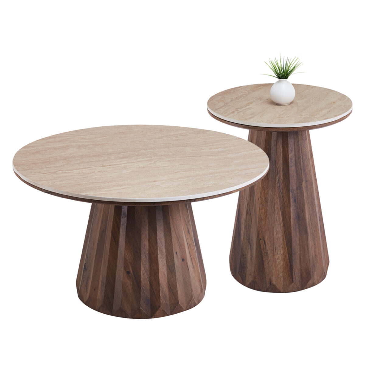 ΤΡΑΠΕΖΙΑ ΣΑΛΟΝΙΟΥ 2ΤΜΧ WALDEN LH10.12108 ΚΕΡΑΜΙΚΑ TOP--MDF ΒΑΣΕΙΣ Φ80+Φ46εκ. - Image 1